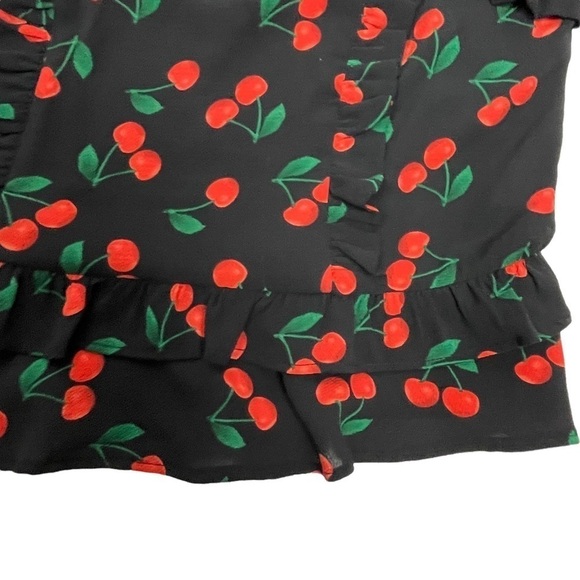 ANTHROPOLOGIE FREE GENERATION CHERRY RUFFLE PEPLUM CAMI HIGH WAISTED SHORT SET - Picture 10 of 16